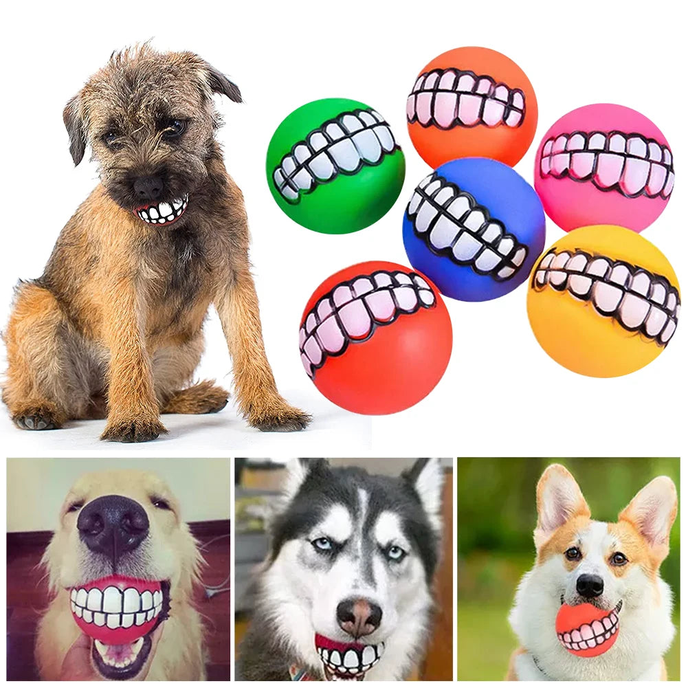 1/3/10pcs Rubber Dog Teeth Ball Toys Squeaky Cleaning Tooth Dog Chew Toy Colorful Funny Pet Toy With Smile Pattern Pet Products