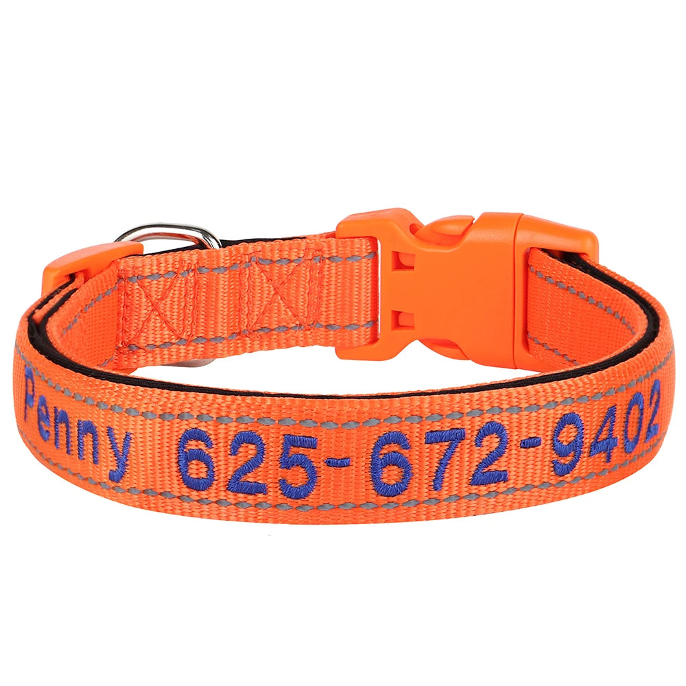 Custom Nylon Embroidered Dog Collar Personalized Pet ID Name Collars Refletive Necklace for Small Medium Large Dogs Accessories