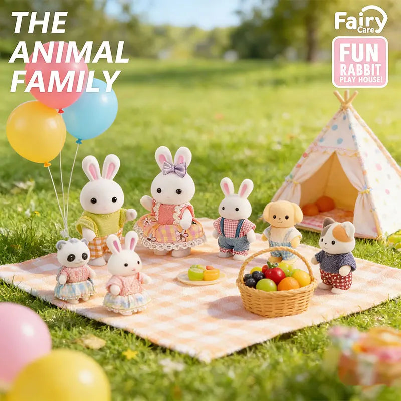 Dollhouse Forest Family Doll Rabbit Dog Minitature Doll Furniture Set With Box Pretend Play Simulation Doll House Role-Play Toys
