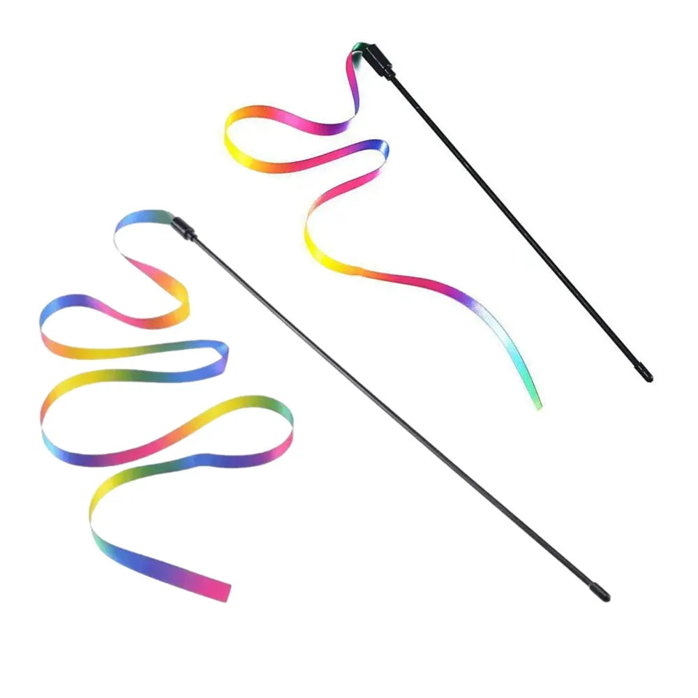 1pc Interactive Cat Toy Cute Funny Rainbow Strips Stick Cat Teaser Wand Pet Toys for Cats Toys Cat Supplies Pet Products