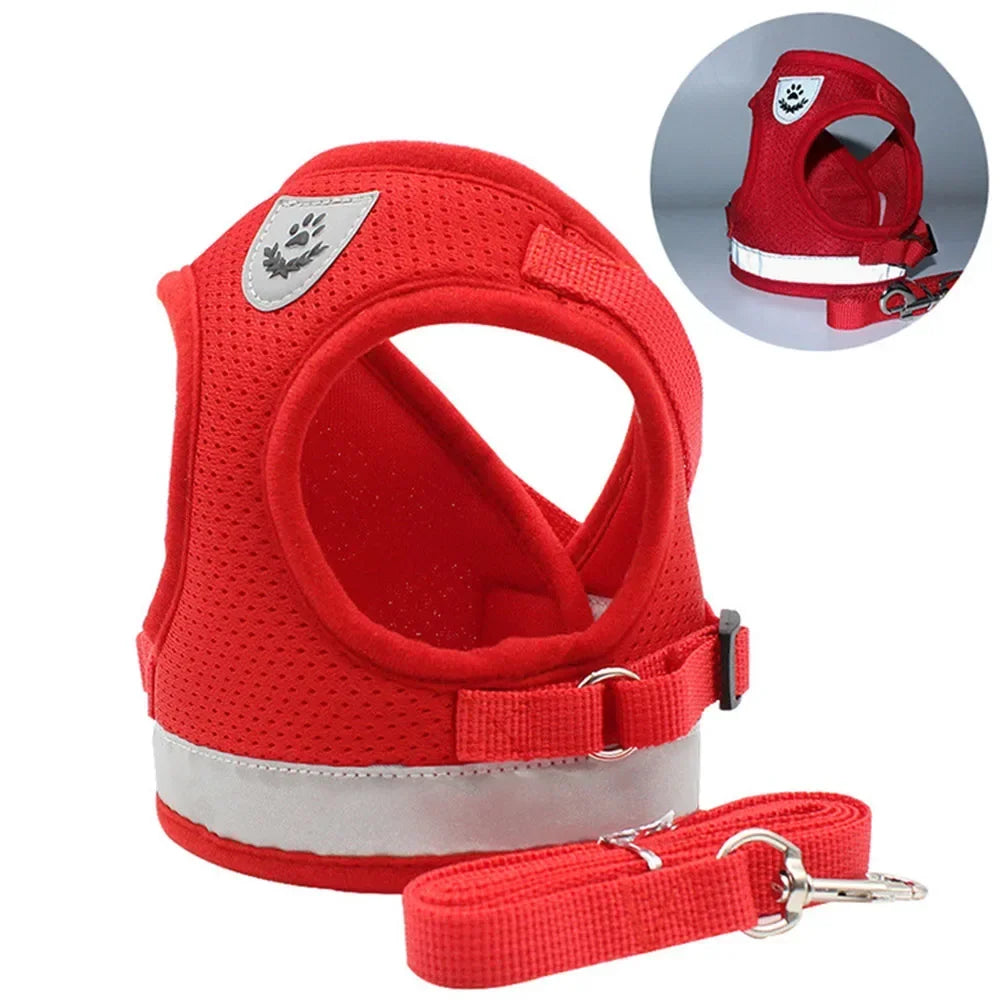 Escape Proof Cat Harness Adjustable Reflective Vest Mesh Breathable Pet Lead Leash Set for Small Puppy Kitten Walking Training
