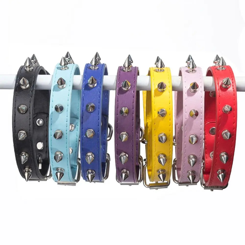 Pet Products Leather Cat Dog Collar Cool Adjustable Pet Spiked Studded Collars Exquisite Colorful Pet Necklace Small Medium Pets