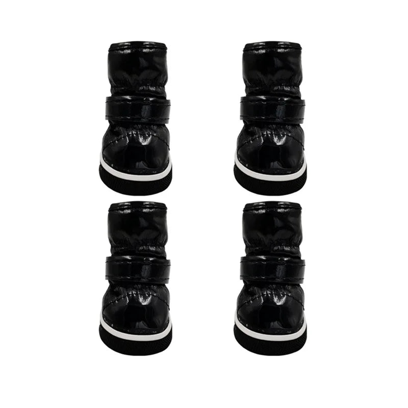 4 Pcs/set Dog Snow Boots Winter Warm Dog Shoes Polar Fleece Leather Lining for Puppies Cats Rainproof Shoes Pet Shoe Accessories