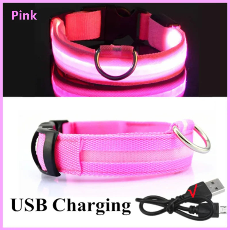 LED Luminous Collar Adjustable Glowing Dog Collar USB Rechargea  Flashing Anti-Lost/Avoid Car Accident Collar Dogs Pet Products