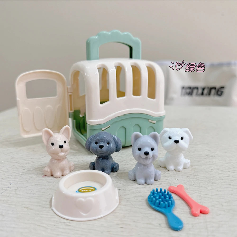 QWZ Pretend Play Toy Fashion Mini Pets Cat Dog House Kennel Bathtub For Children Play House Toy Accessories Kids Best Gift