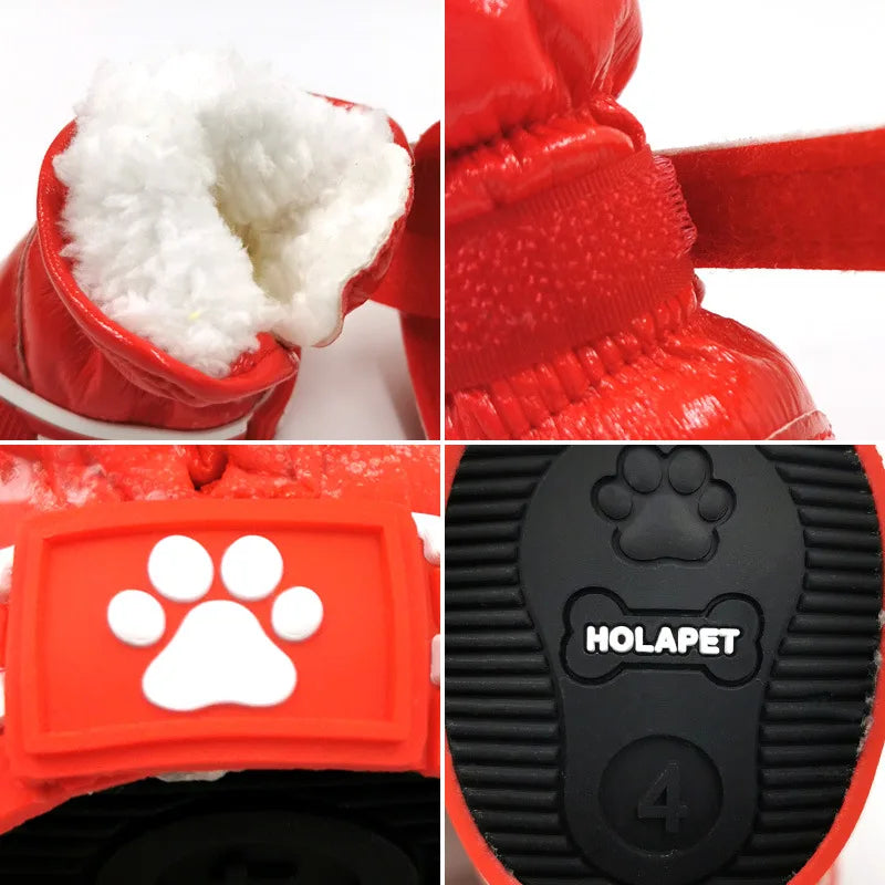 4 Pcs/set Dog Snow Boots Winter Warm Dog Shoes Polar Fleece Leather Lining for Puppies Cats Rainproof Shoes Pet Shoe Accessories