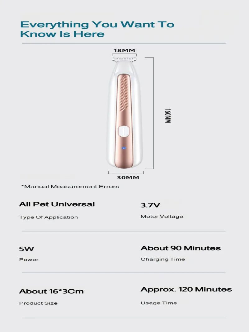 Hair Trimming Pet Shaver Pet Shaver Rounded Teeth Complete Accessories Longlasting Battery Life