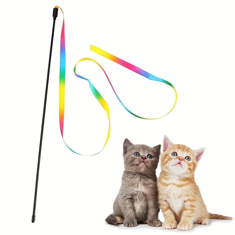 1pc Interactive Cat Toy Cute Funny Rainbow Strips Stick Cat Teaser Wand Pet Toys for Cats Toys Cat Supplies Pet Products