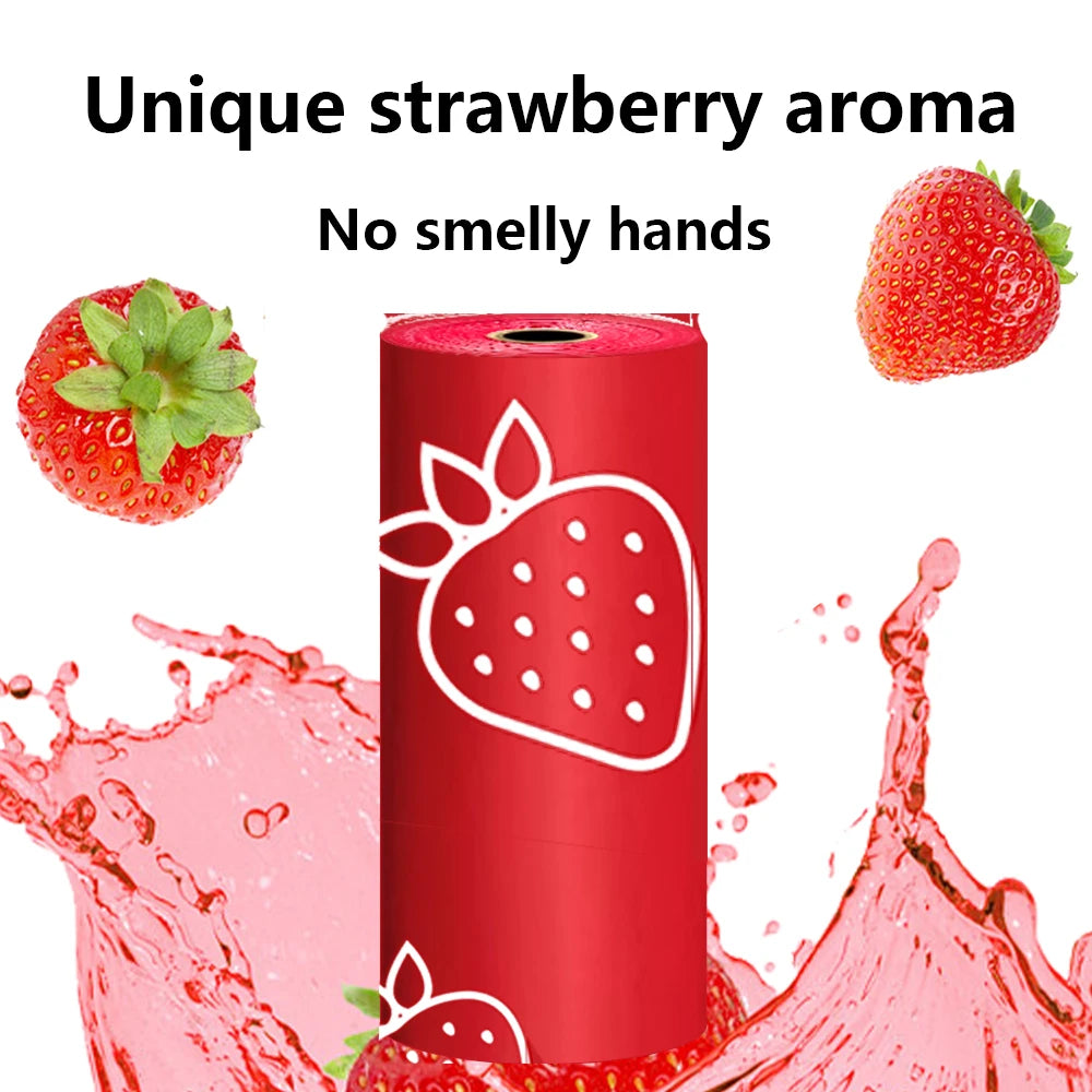 Photodegradable poop bags extra-Thick Tear-Resistant Strawberry-Scented Pet Waste Bags with Dispenser Gift Set