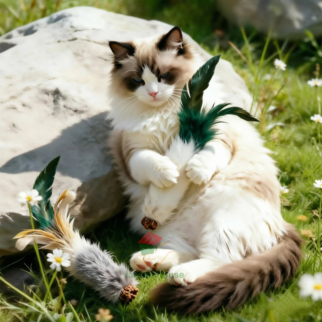Natural Rabbit Fur Ball Cat Toy Cat Mint Fengrong Toy Cat Teasing Stick Cat Toy Self Fun and Stress Relieving Tool Pet Products
