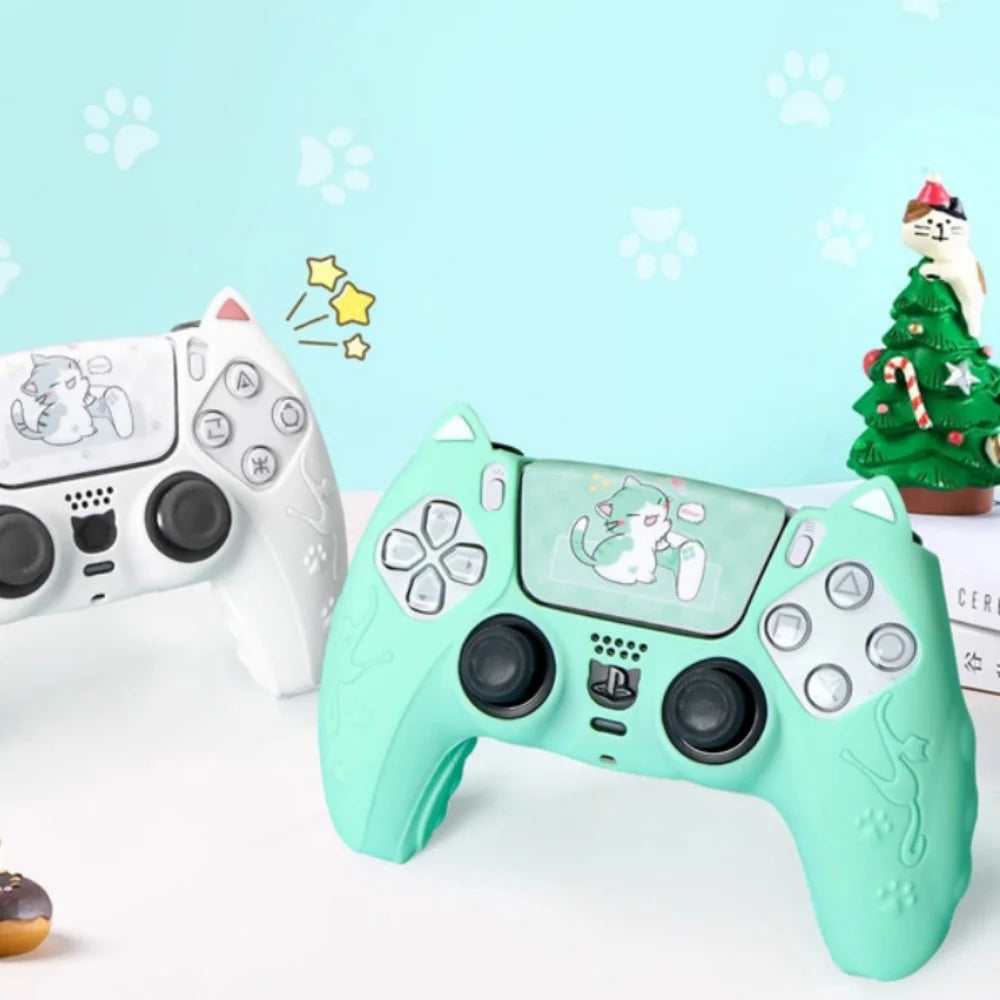 Lovely Cat Silicone Soft Protector Sticker Skin For Playstation 5 PS5 Controller Case Thumb Stick Grip Cap Cover Silicone case