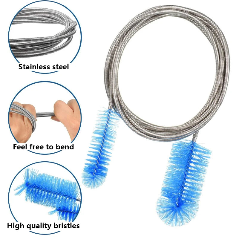 Aquarium Cleaning Brush for Water Hose Lily Pipe Air Tube Stainless Steel Flexible Bent Tube Double Head Brush Fish Tank Cleaner
