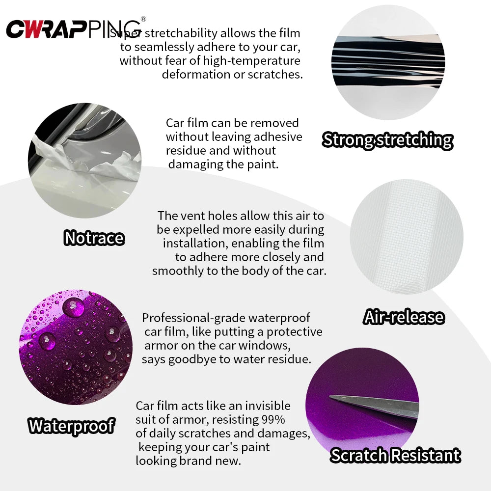 PET High Glossy Purple Vinyl Wrap Film Car Wrapping Motorcycle DIY Sticker Air Release Self Adhesive Decal for Car Accessories