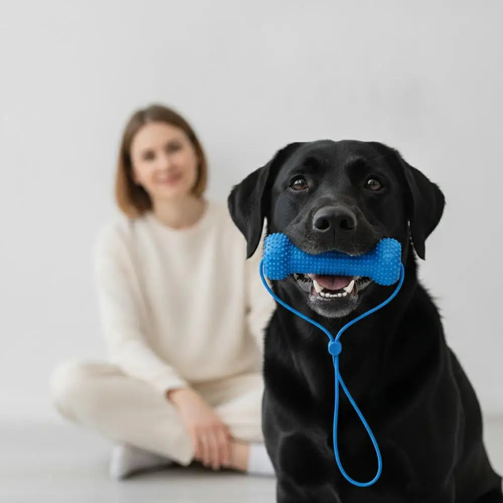 Dog Toothbrushing Chew Toy with Interactive Tug Rop Rubber Bone Teeth Cleaning Toy  for Small Medium Dogs Grinding Outdoor Play