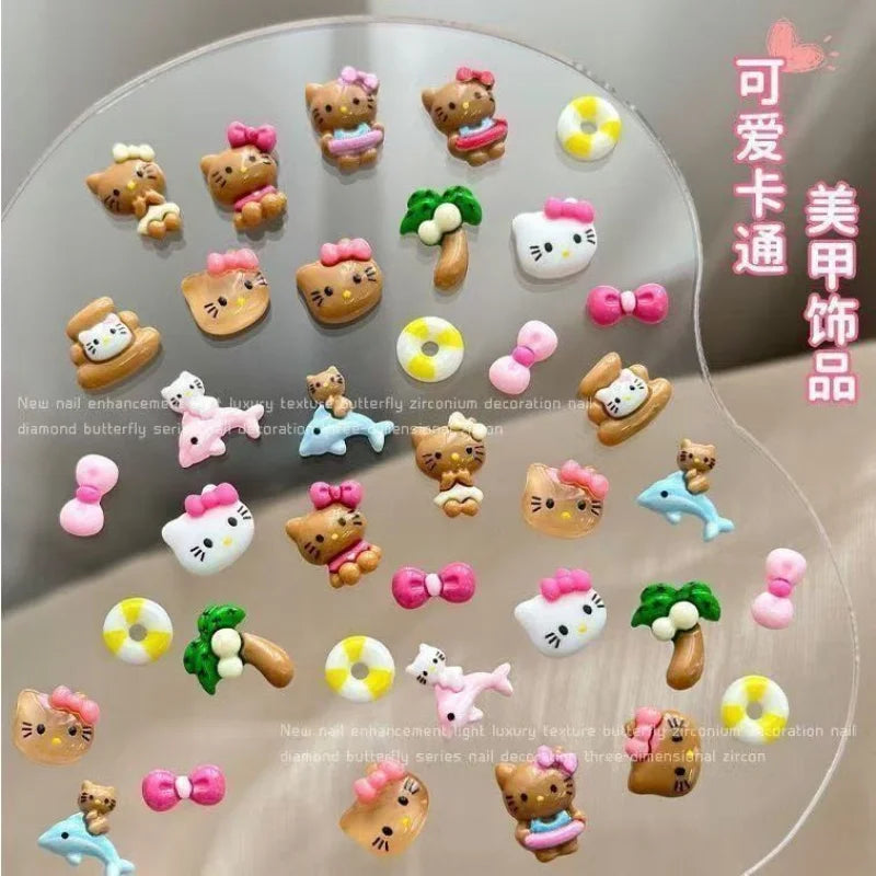 70/50Pcs Hello Kitty Cat Nail Charms Cute Mix Color 3D Heart and Bowtie Nail Art Accessories for a Stylish and Adorable Manicure