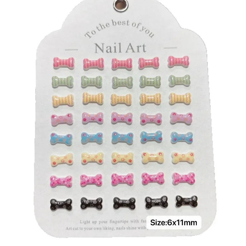 100Pcs Happy Dopamine Dog Bone Nail Charms - 3D Playful Resin Decor for Cheerful DIY Manicures