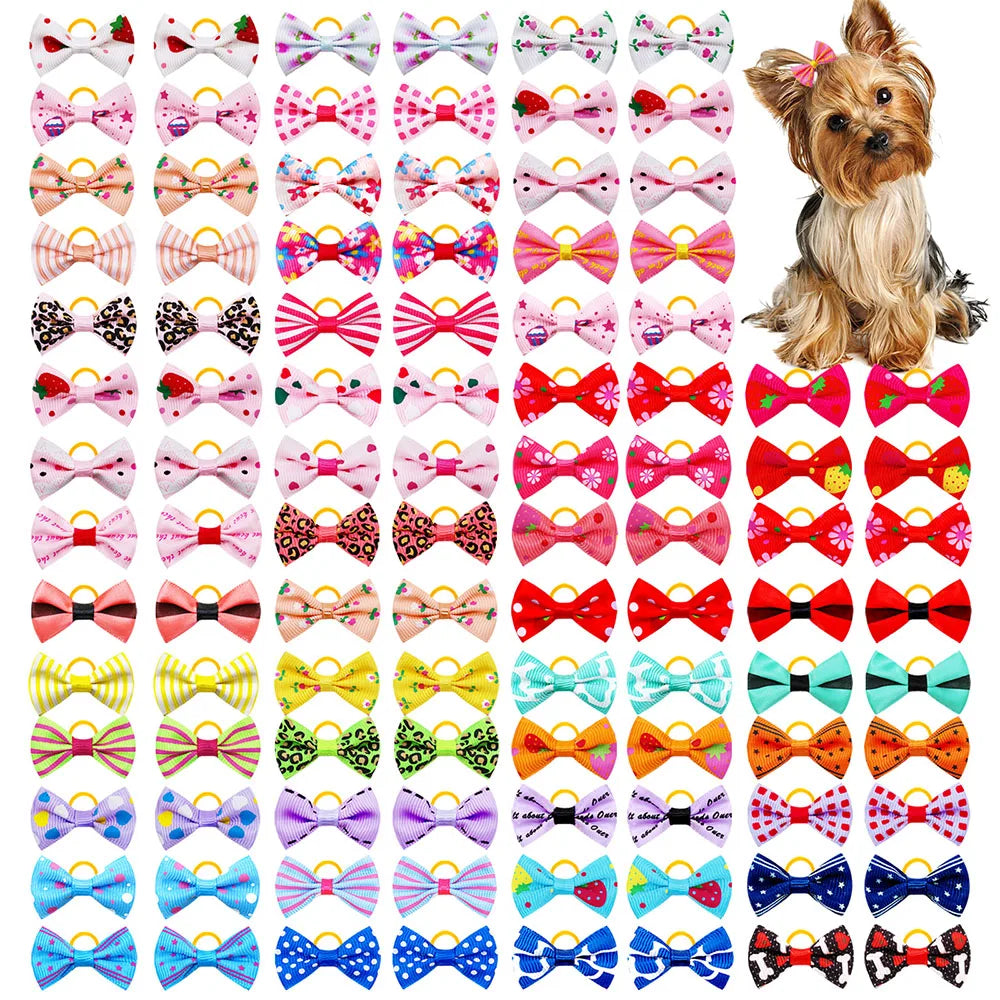 Dog Bow 200PCS Hair Accessories Cute Puppy Bow Handmade Removable Bow With Rubber Band For Dogs and Cat Wholesale Pet Supplies