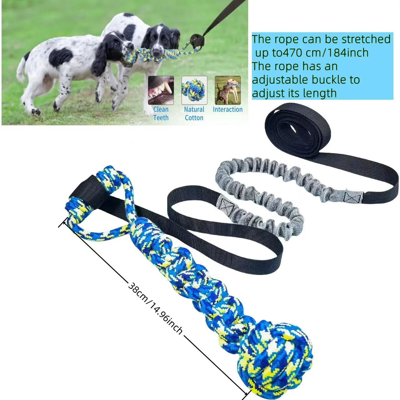 Outdoor Bungee Tug Toy, Dog Toy Hanging from Tree for Small to Large Dogs, Interactive Exercise Play Cord & Tether with Chew Rop