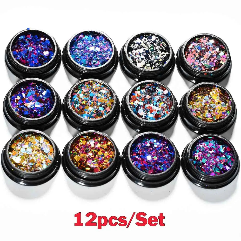 24pcs/Set Sparkly Holographic Fine Sugar Nail Powder Diamond Chrome Pigment Dust For Gel Polish Glitter Manicure Accessories
