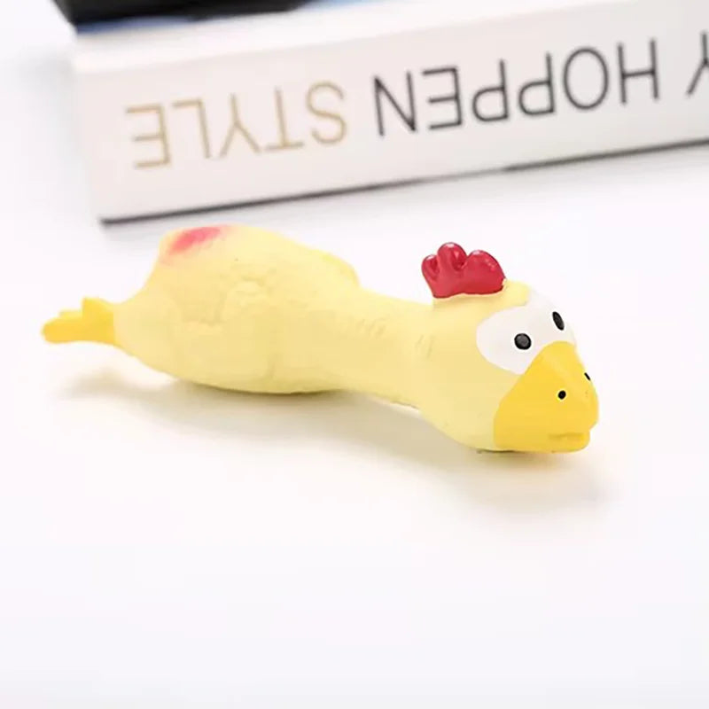 Soft Natural Latex Squeaky Dog Toy Lying Chicken Shape Molar Teeth Grinding Chew Toy Interactive Bite Resistant Pet Play Toy