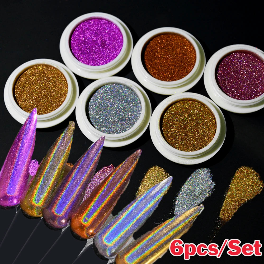24pcs/Set Sparkly Holographic Fine Sugar Nail Powder Diamond Chrome Pigment Dust For Gel Polish Glitter Manicure Accessories