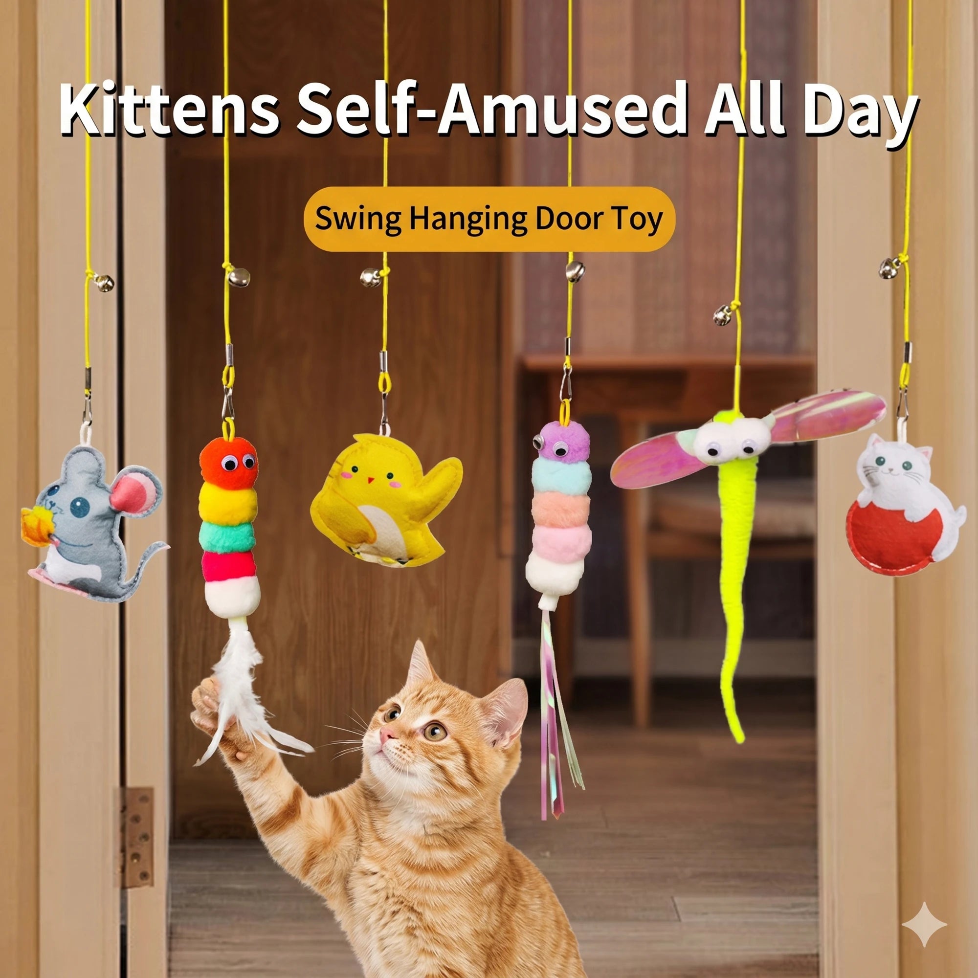 Elastic Hanging Door Cat Toy Feather Retractable Cat Teaser Wand Interactive Pet Play Toy for Kitten Small Dog