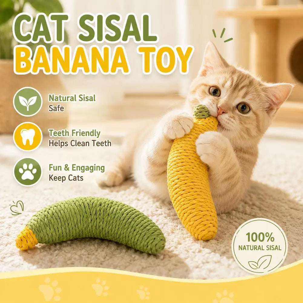 Cute Sisal Cat Toy Banana Shape Yellow Green Teeth Friendly Kitten Chew Toy Interactive Play Catnip Toy Accessory