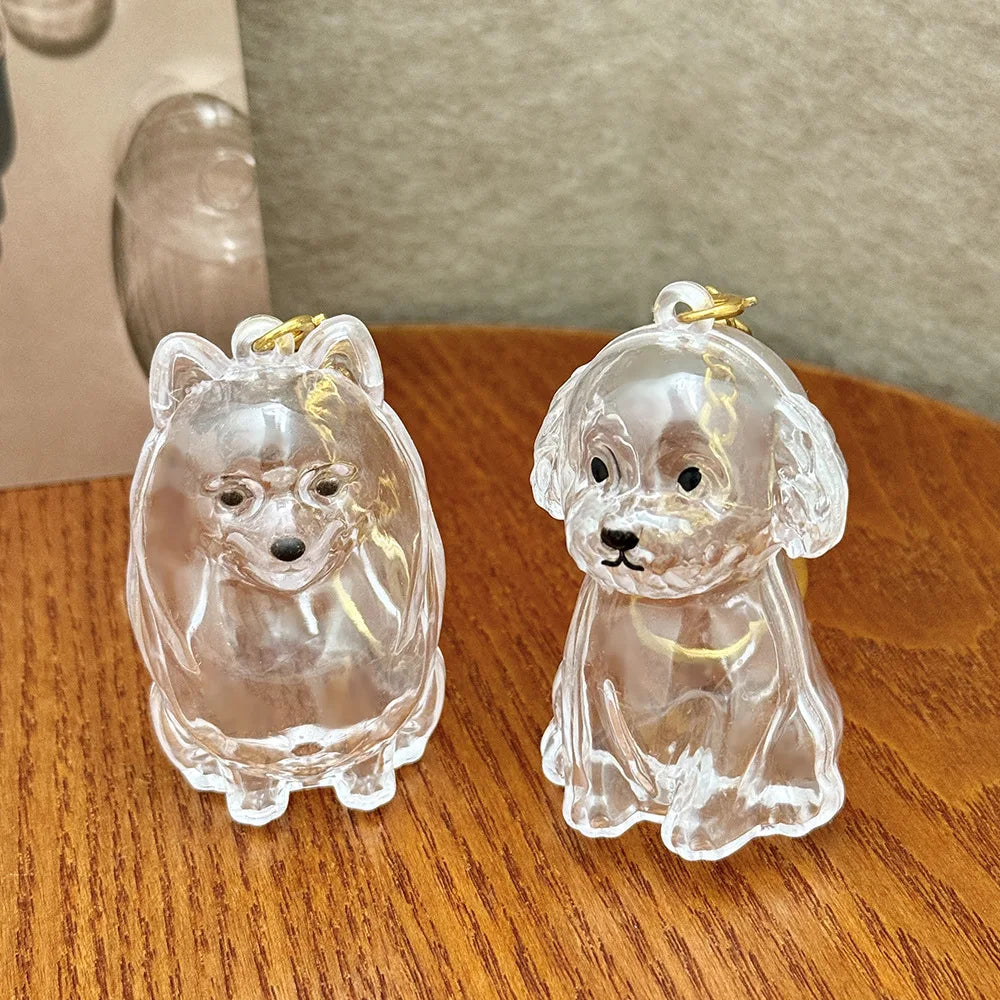 Memory Keychain Creative Cute Dog Keychain Transparent Capsule Pendant Playful Dog Hair Storage Box For Keychains Backpack