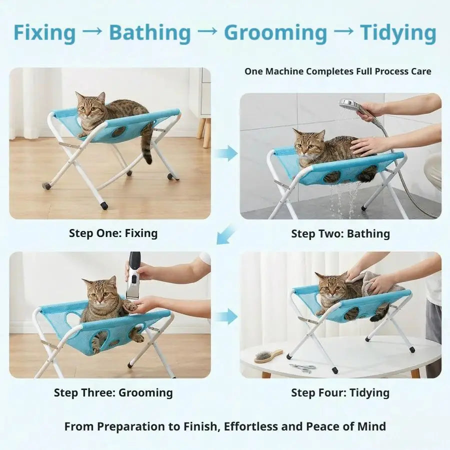 Pet Grooming Hammock Stand Foldable Dog Cat Nail Clipping Harness Stainless Steel Portable Breathable Mesh Grooming Care Tool