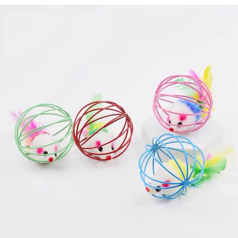 Popular Colorful Mouse in Cage Cat Toy Within Sand Interactive Chase Cat Mouse Toy