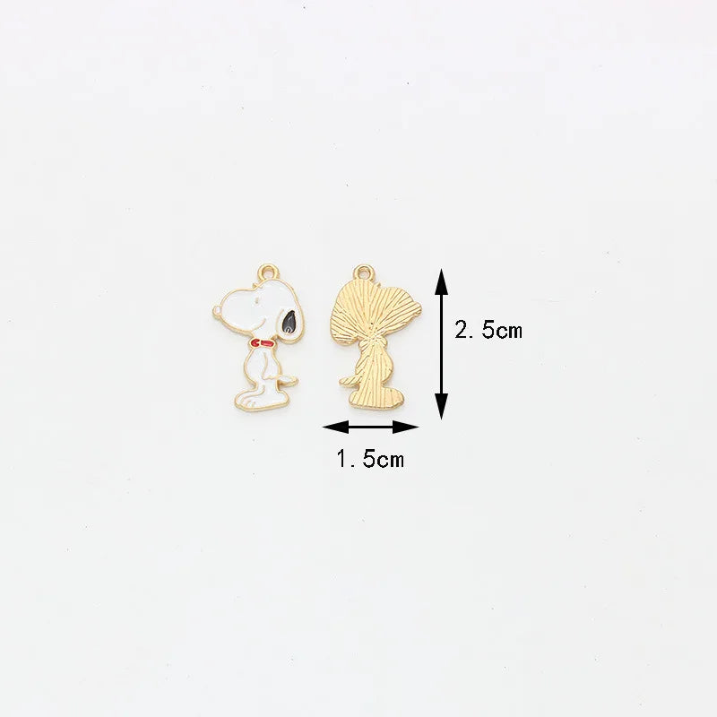 10pcs Cartoon Snoopy Decorations Cute Dog Alloy Pendant Animal Series Children's DIY Creative Fashion Jewelry Accessories Gift