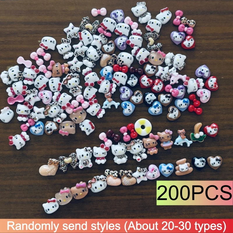 70/50Pcs Hello Kitty Cat Nail Charms Cute Mix Color 3D Heart and Bowtie Nail Art Accessories for a Stylish and Adorable Manicure