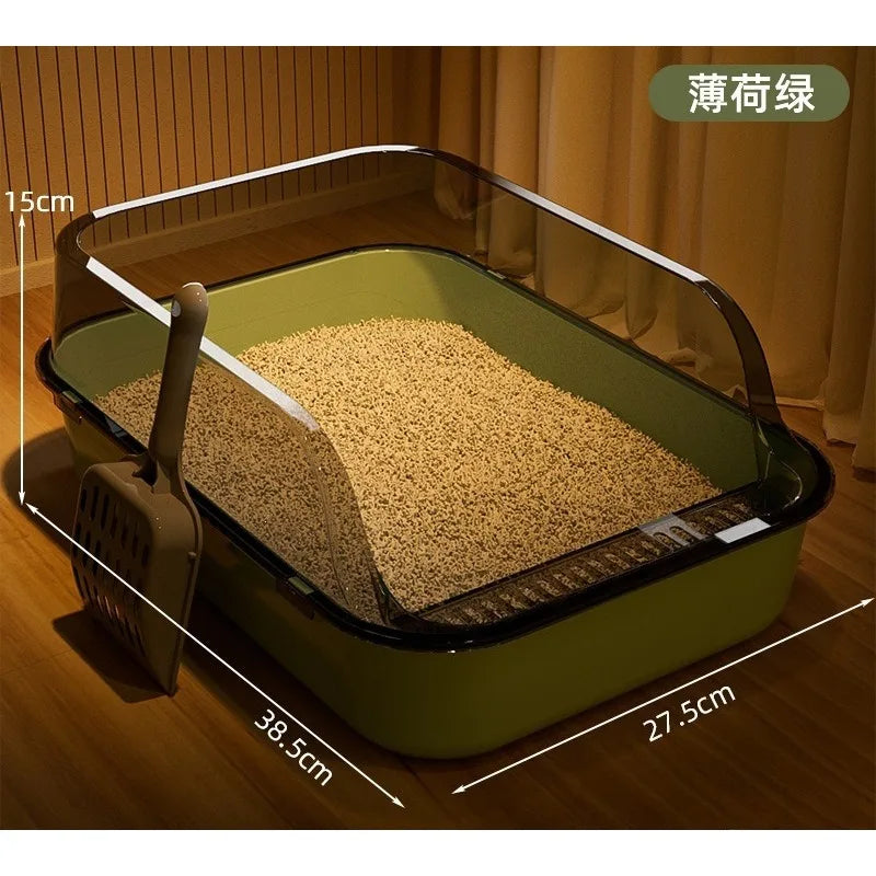 Cat litter box with high fence, semi-enclosed cat toilet, splash-proof pet product for pets outside.