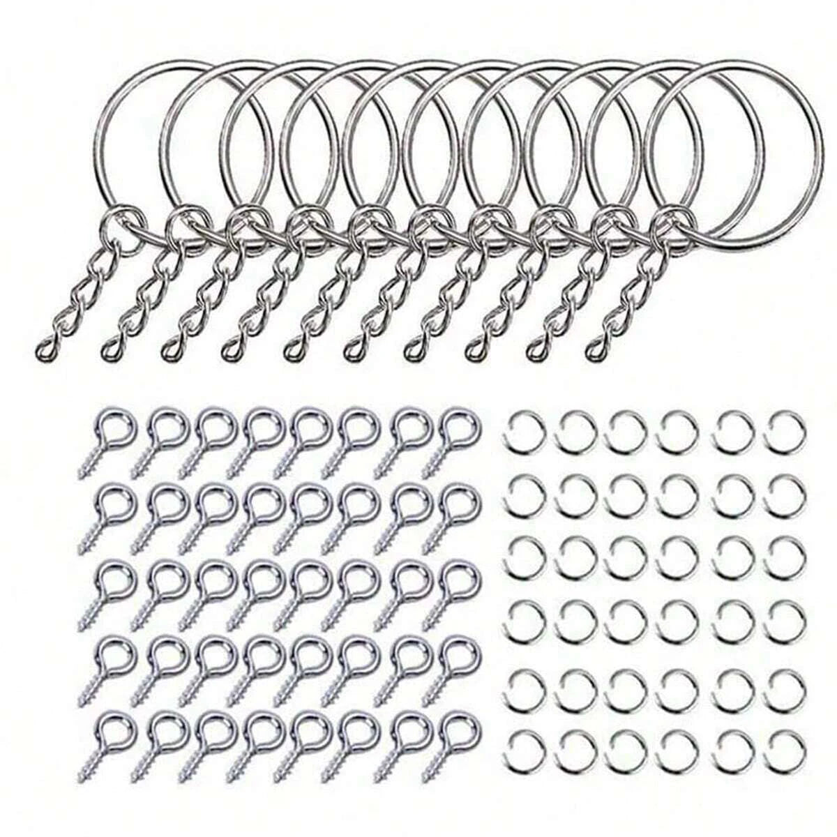 220pcs DIY Golden+Silvery Metal Keychains With Split Ring Link Silver Gold Color Pendants Holder Rings DIY Key Chains Jewelry