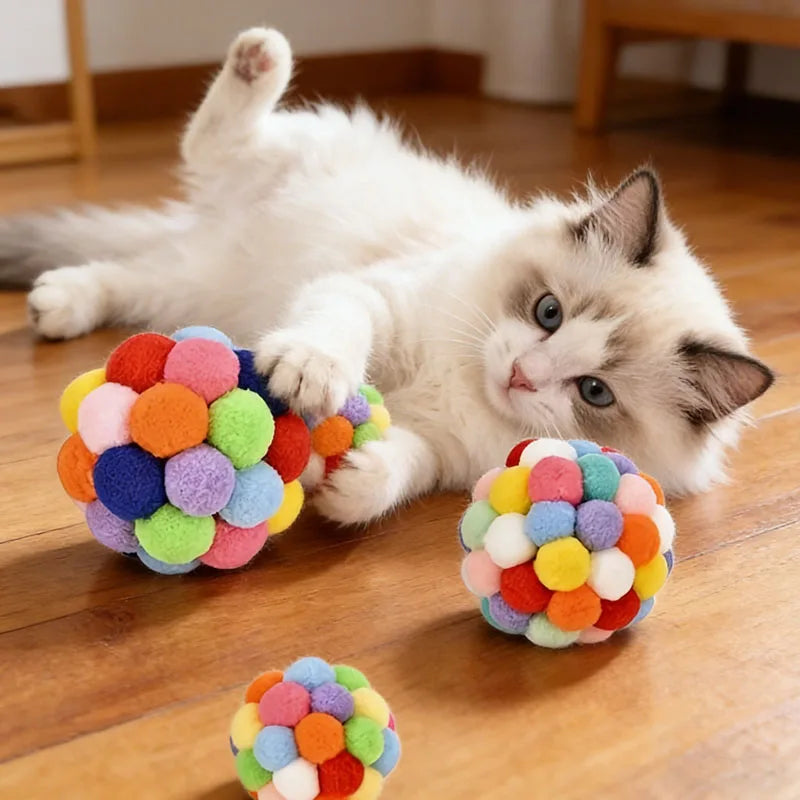 2Pcs/5Pcs Cat Ball Toys Pet Elastic Bell Ball Self-Entertainment Ball Toy for Cats, Suitable for Indoor Cats and Kittens, Chew Toy, Random Color