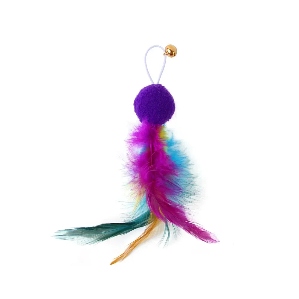 Cat Feather Toy Accessories False Birds Worm Toy with Bell Kitten Cat Toys Interactive Replacement Refill Foam Ball Training