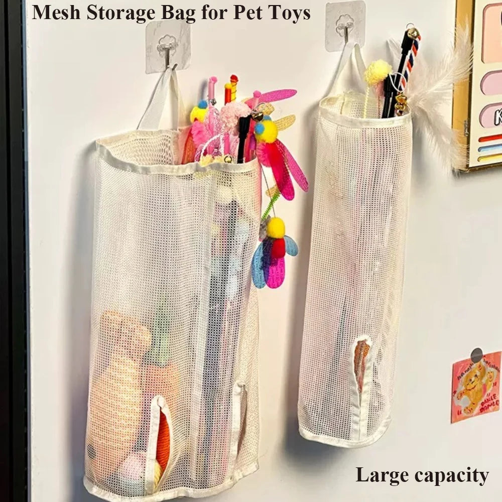 Cat Stick Wall-Mounted Mesh Storage Gag-Suitable For Pet Toys, Cat Toy Storage, Puppy Toys , Storage Bag Without Taking Up Space