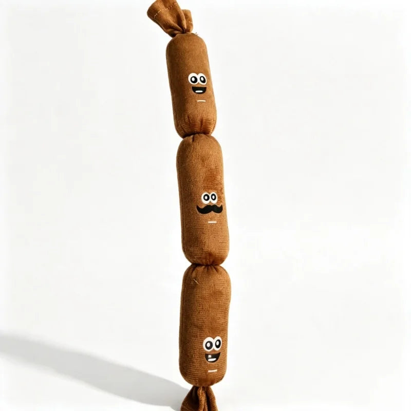 Sausage Shape Plush Dog Squeaky Toy Cute Emoji BB Squeaker Pet Chew Toy For Puppy Dogs Boredom Relief Interactive Teething Play