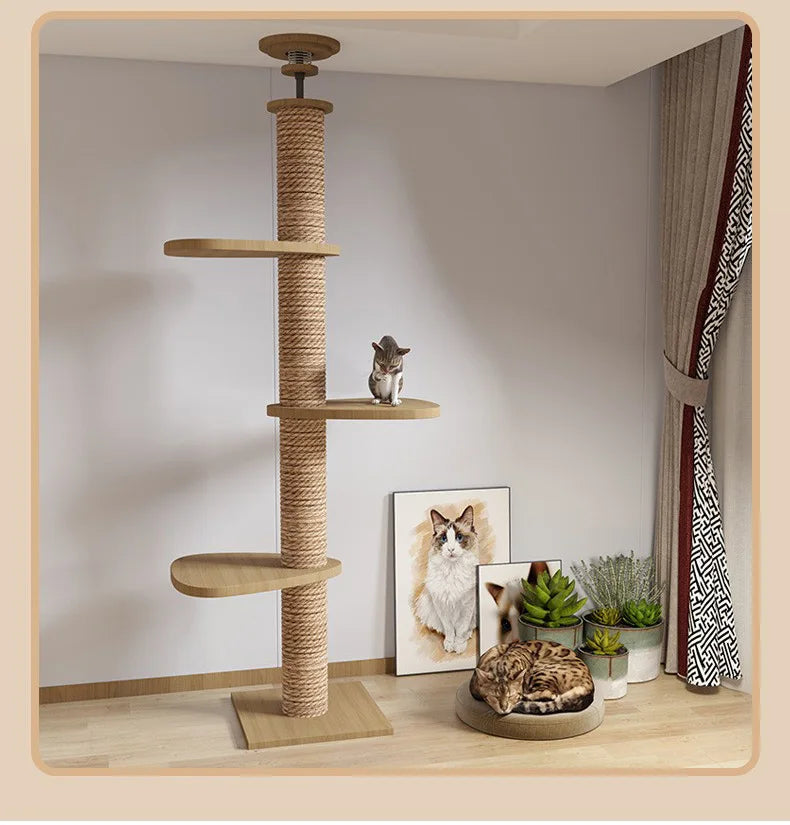 Adjustable Cat Tree House Cat Tower Floor to Ceiling Cats Multi-Level Condo With Scratching Post Hammock Pet Cat Pet Products