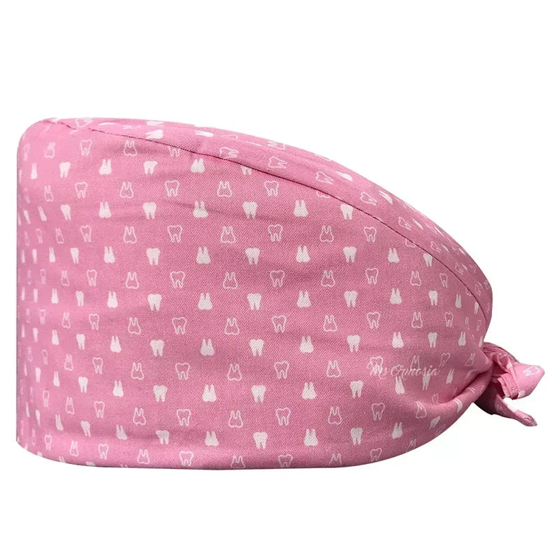 Cartoon Doctor Operating Room Pattern Printed Nursing Head Cap Lab Scrub Pet Hospital Surgical Hat Unisex Dentist Scrub Cap 2023