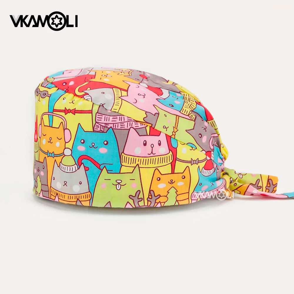 Cute animal print women Scrubs Caps Pet shop Work Scrubs Breathable Lab scrub hat nursing hat wholesale nurseshair hats