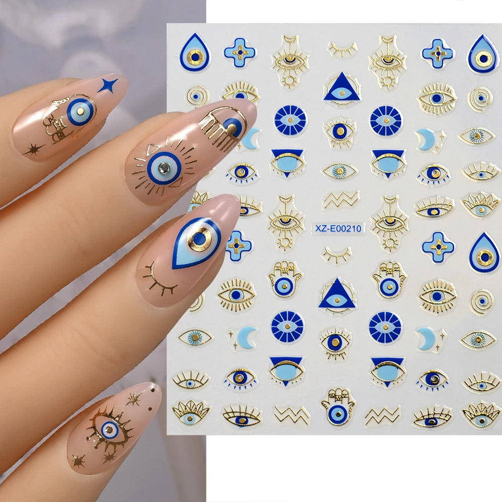 1pc 3D Eyes/Stars/Snake Designs Nail Stickers Angel Eye Nail Art Decor Golden & Blue Evil Eye Designs Manicure DIY Accessories *