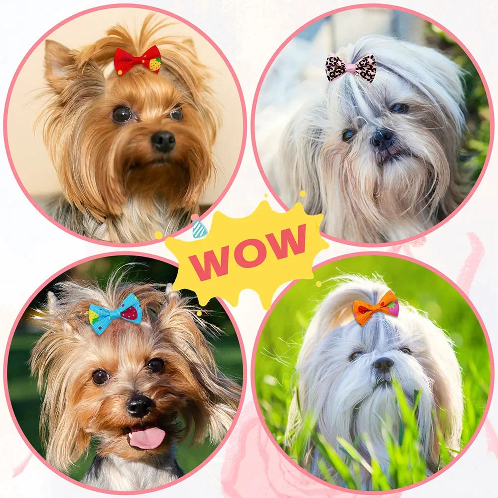 100PCS Puppy Bow Handmade Movable Pet Dog Grooming Hair Accessories Dog Bows With Rubber Band For Small Dog and Cat Pet Products