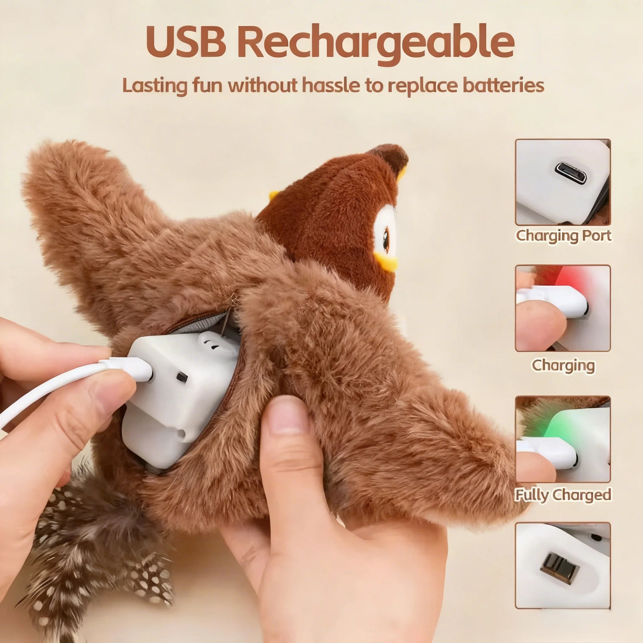 New Simulated Bird Cat Toy Interactive Toys Dog Rechargeable Chirping Flapping Bird(no Flying) Touch Activated Plush Toy Pet