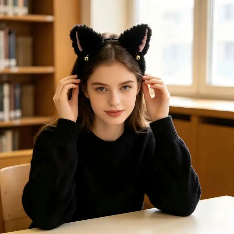 Beautiful Masquerade Halloween Cat Ears Cosplay Cat Ear Party Costume Bow Tie Bell Headwear Headband Hair Accessories