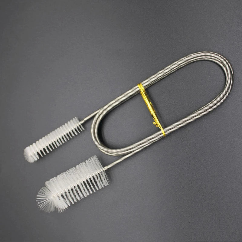 Aquarium Cleaning Brush for Water Hose Lily Pipe Air Tube Stainless Steel Flexible Bent Tube Double Head Brush Fish Tank Cleaner