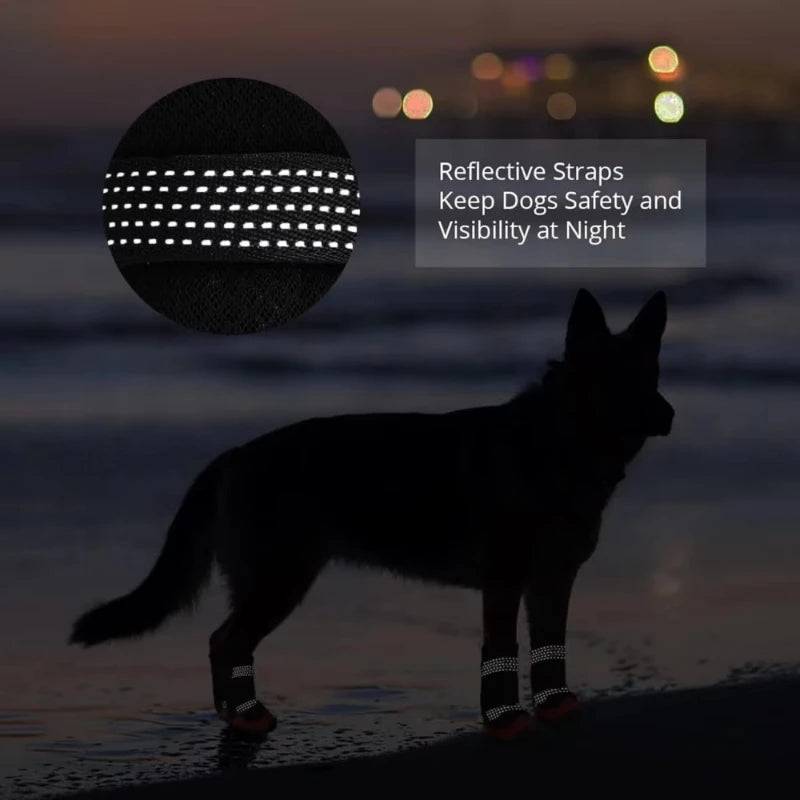 4pcs Breathable Dog Shoes Outdoor Rubber Dog Boots Breathable Warm Reflective Tape Dog Shoes Comfortable Non Slip Pet Product