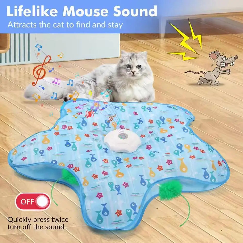 Cat Toys Interactive Hide and Seek Cat Toy with Mouse Squeaky Motion Activated Moving Concealed Feathers Kitten Teaser Toy