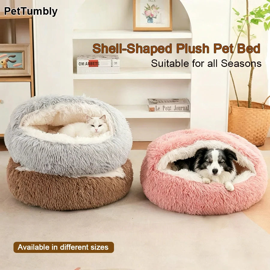 Cozy Cats Beds Pad Dogs Mattress Warm Soft Plush Pets Bed Shell-Shaped Semi-Enclosed Cat Sleeping Nests For Small Dogs Kitten