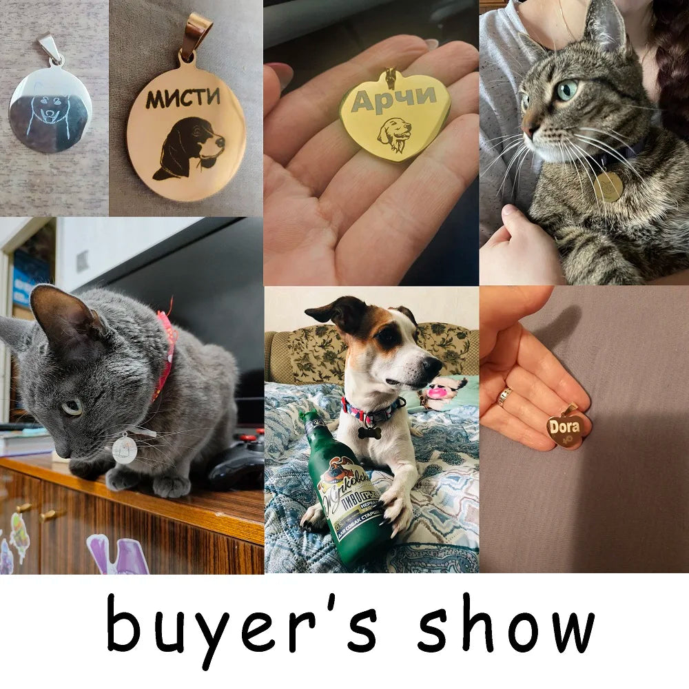 Personalized Pet Cat Dog ID Tag Collar Accessories Circle Custom Engraved Necklace Chain Charm Supplies For Dog Tag Name Product